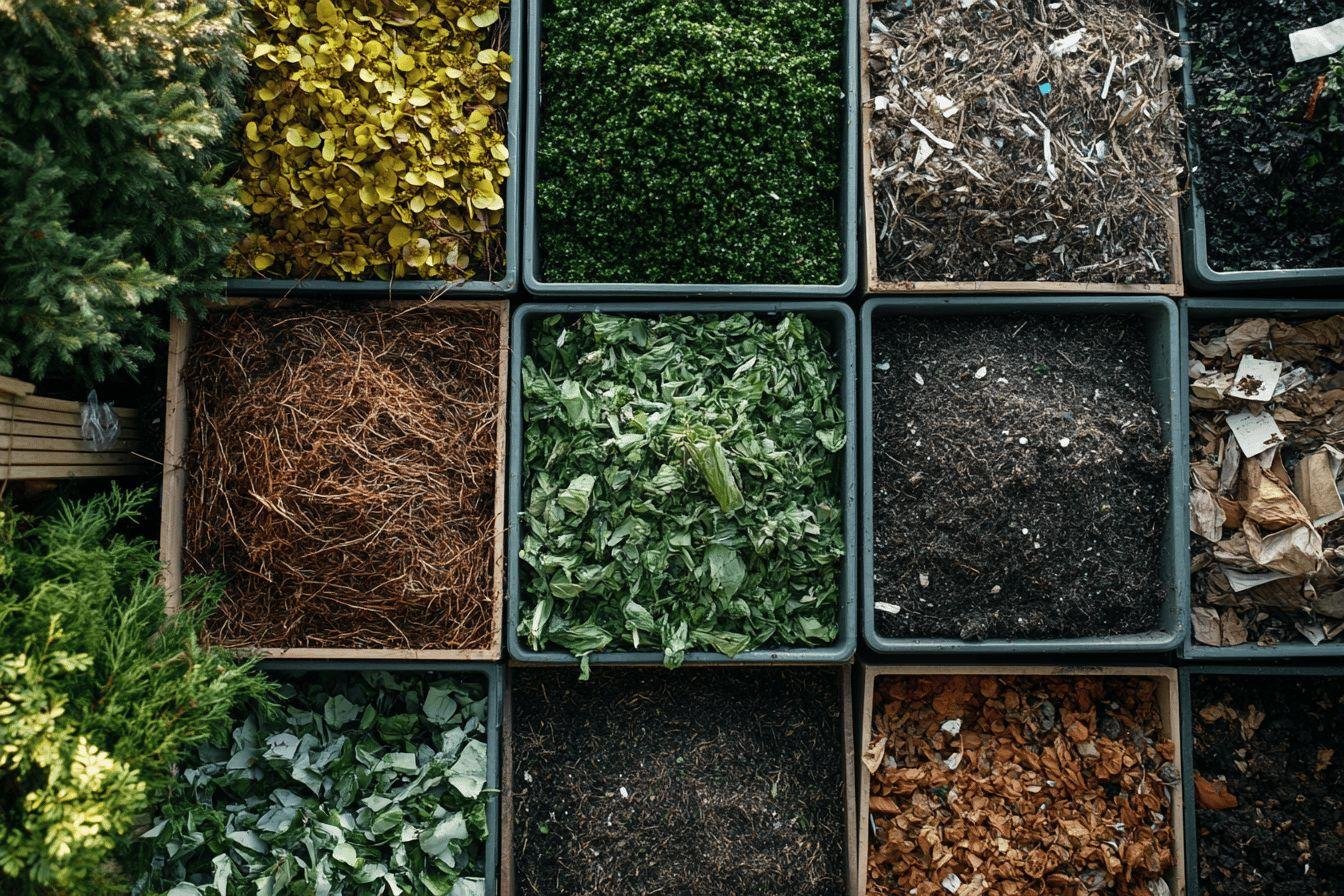 Carrés de différents sols, feuilles et matières organiques