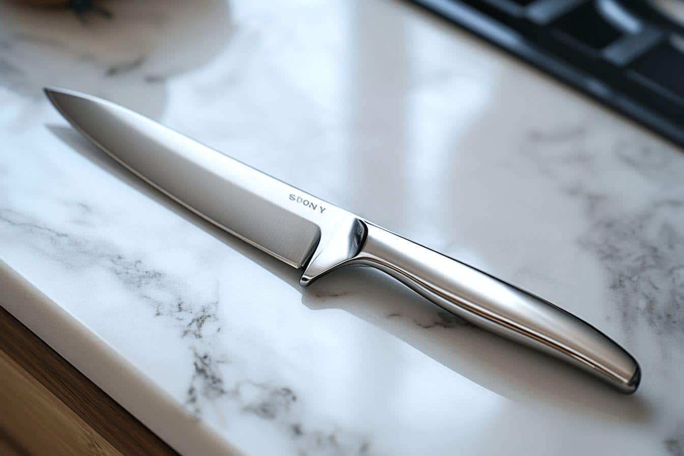 Couteau brillant sur surface en marbre avec design élégant